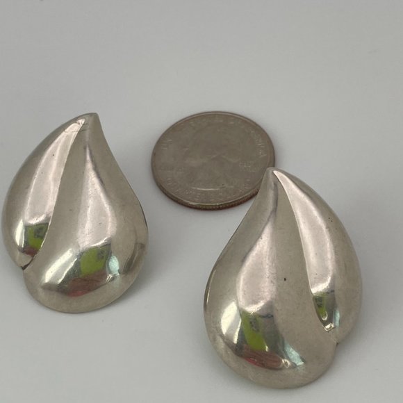 Vintage Sterling Silver Abstract Teardrop Stud Earrings - Picture 4 of 6